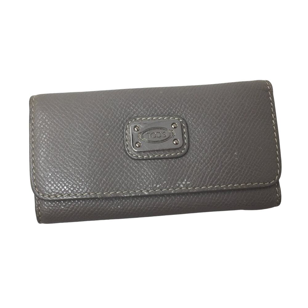 TOD'S 5 Key Keyholder Wallet - Beige/Gray Pebbled Leather